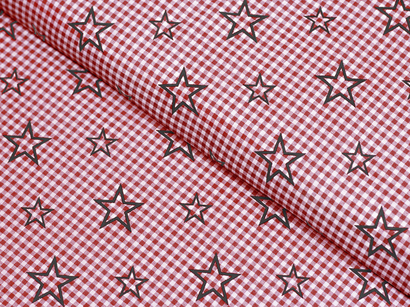 Płótno bawełniane - gwiazdki na czerwonej kratce