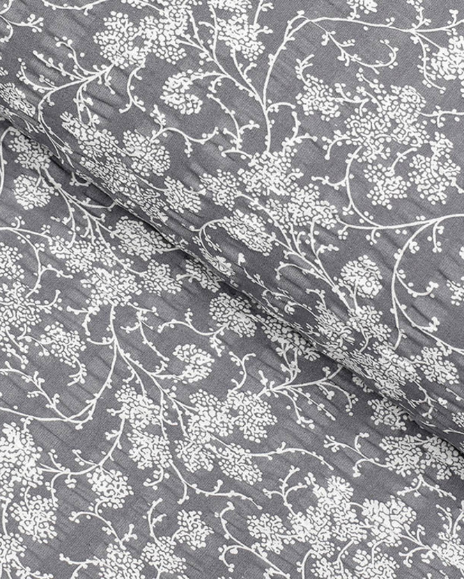Kora bawełniana na metry - pnące kwiaty na ciemnoszarym