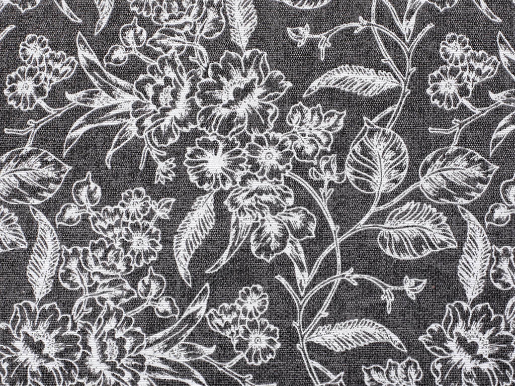 Tkanina dekoracyjna Loneta - kwiatowy raj na antracytowym