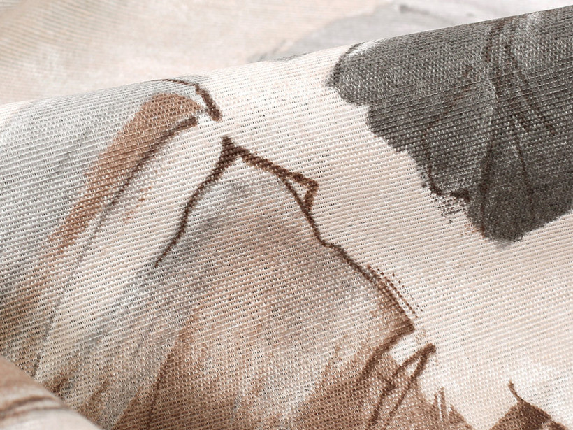 Tkanina dekoracyjna Loneta - szare i brązowe pióra