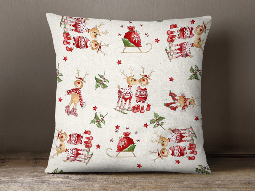 Poszewka na poduszkę dekoracyjna świąteczna Loneta - wesołe renifery
