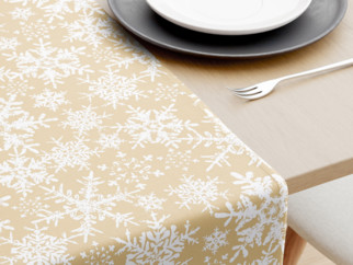 Bieżnik na stół bawełniany świąteczny - płatki śniegu na złotym