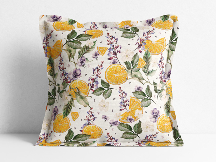 Poszewka na poduszkę z ozdobną kantą dekoracyjna Loneta - pomarańcze i kwiaty