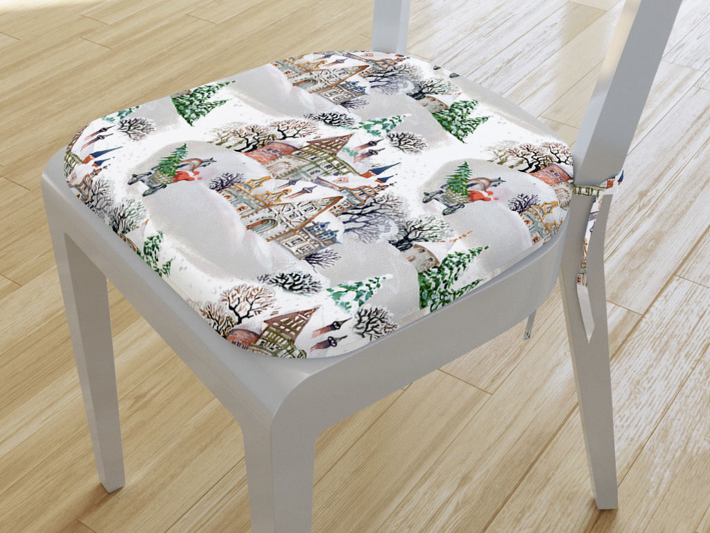 Zaokrąglona poduszka na krzesło 39x37 cm Loneta świąteczna - zaśnieżone miasto
