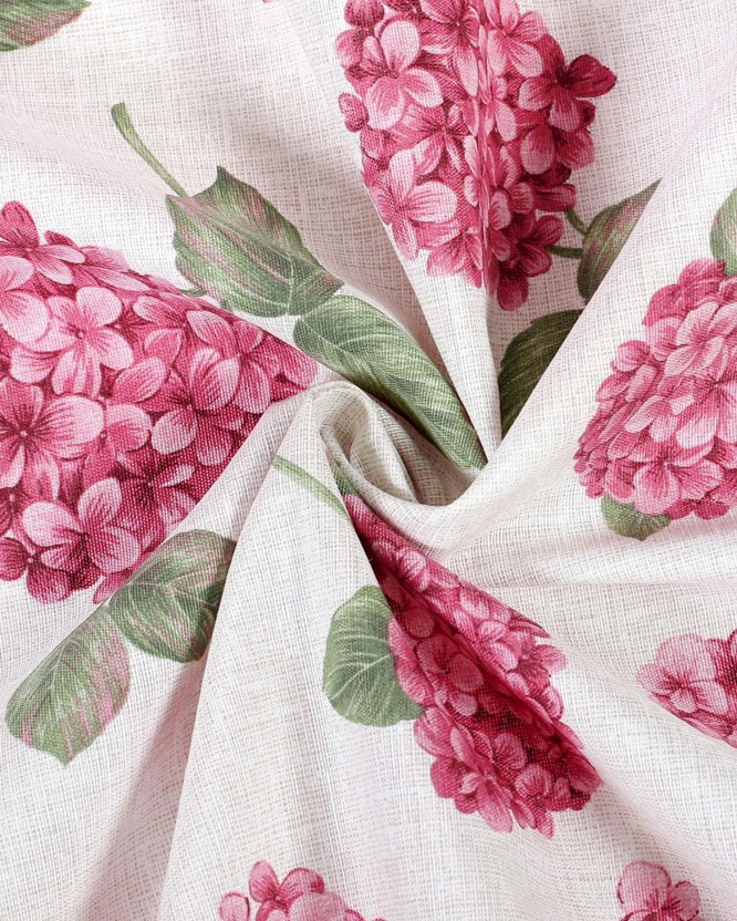 Tkanina dekoracyjna Loneta - różowe kwiaty hortensji
