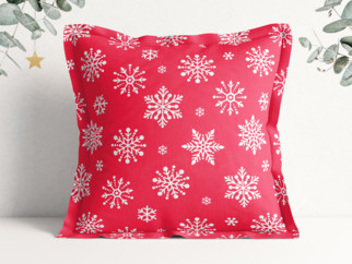 Poszewka na poduszkę z ozdobną kantą bawełniana świąteczna - płatki śniegu na jaskrawej czerwieni