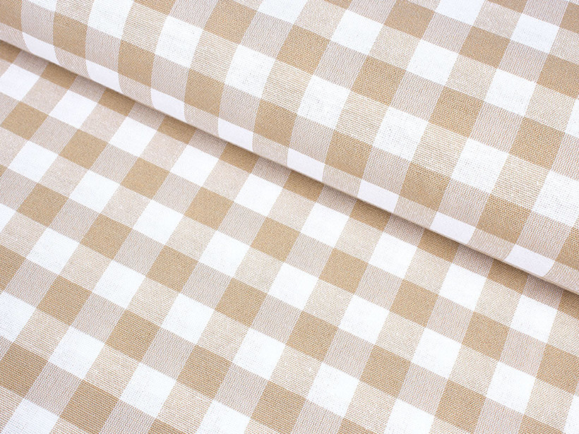 Tkanina dekoracyjna Menorca - beżowo-biała kratka