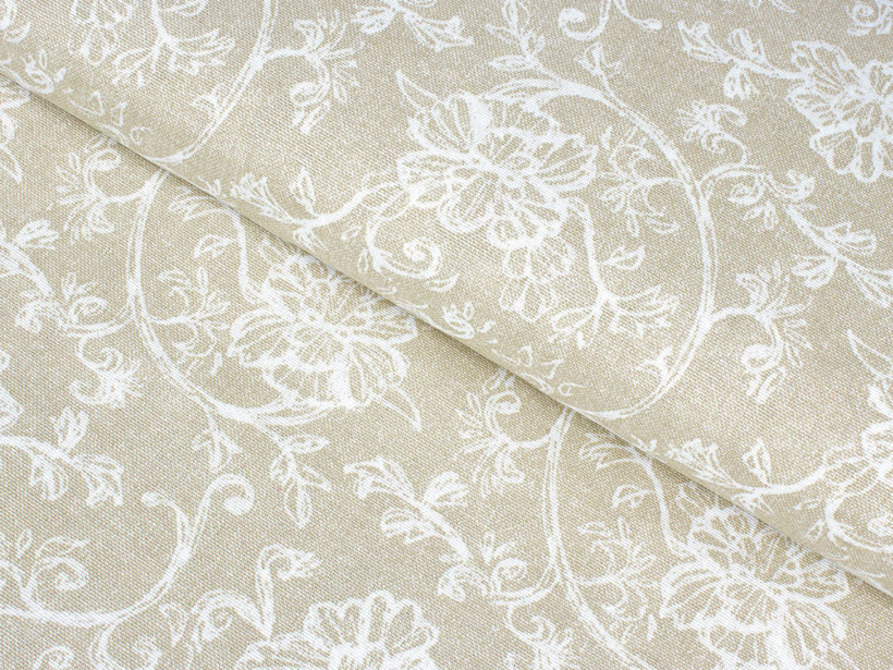 Tkanina dekoracyjna Loneta - białe pnące kwiaty