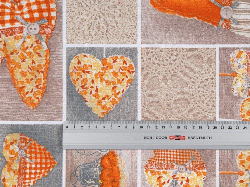 Tkanina dekoracyjna Loneta - pomarańczowe serca
