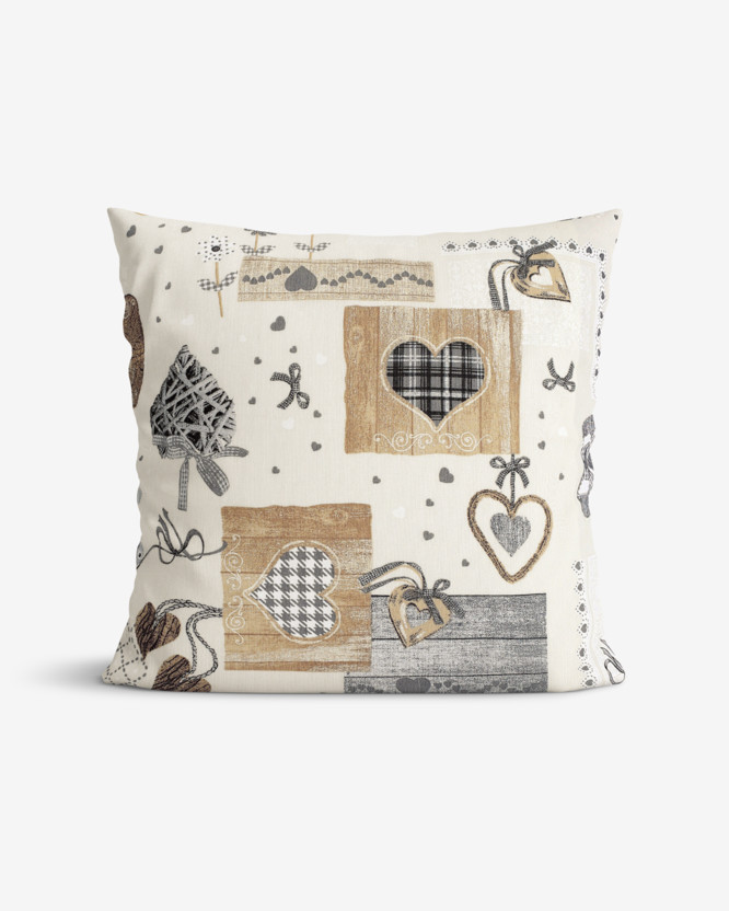 Poszewka na poduszkę dekoracyjna Loneta - szare serca patchwork