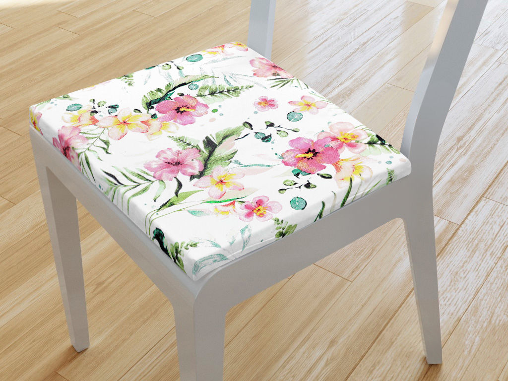 Kwadratowa poduszka na krzesło 38x38 cm - hawajskie kwiaty