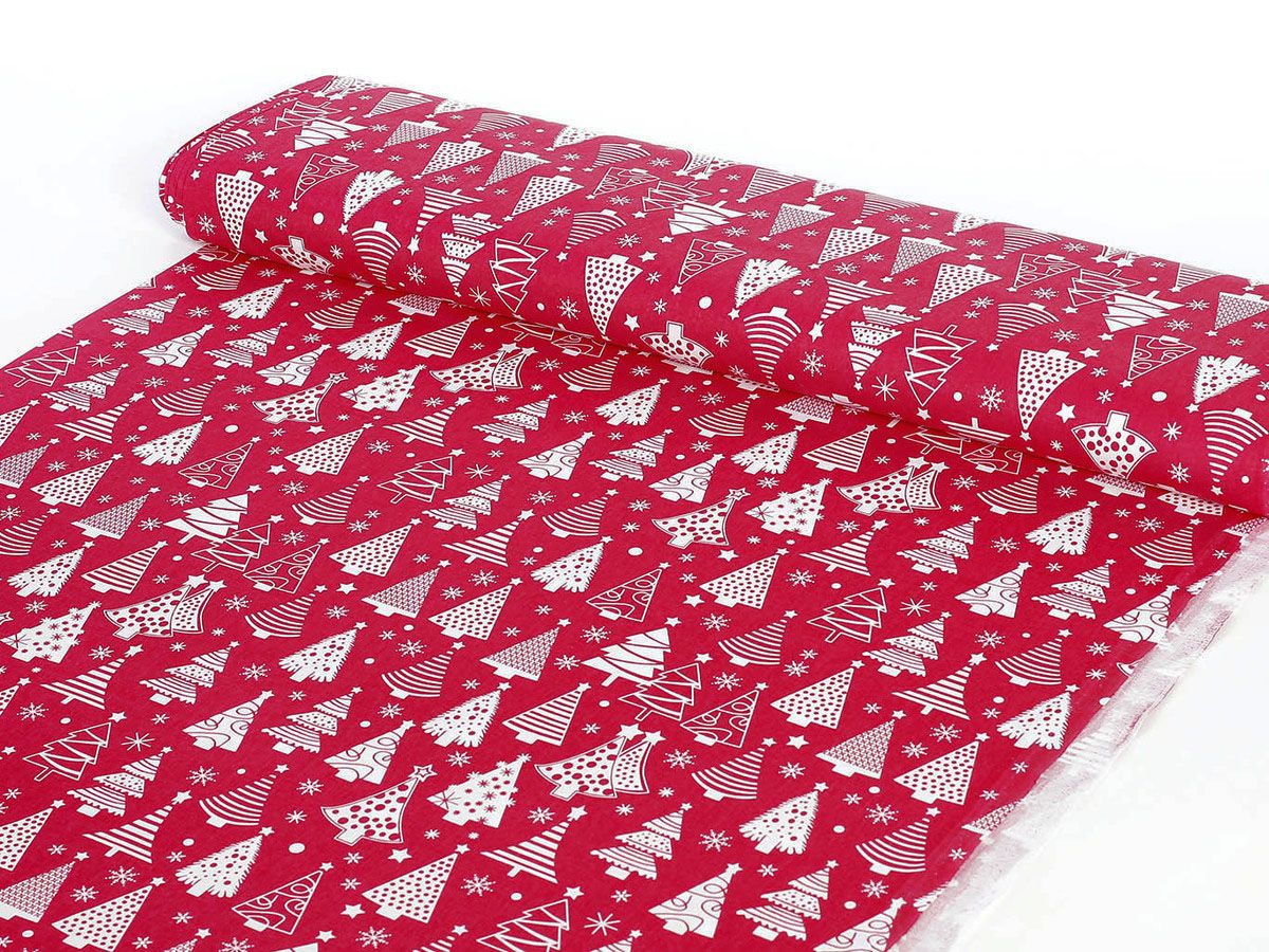 Tkanina bawełniana - choinki na czerwonym