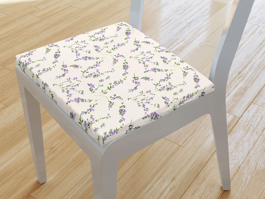 Kwadratowa poduszka na krzesło 38x38 cm - lawenda na kremowym