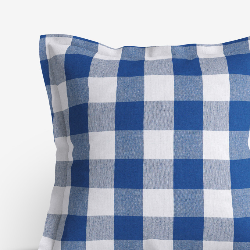 Poszewka na poduszkę z ozdobną kantą bawełniana Kanafas - duża niebiesko-biała kratka