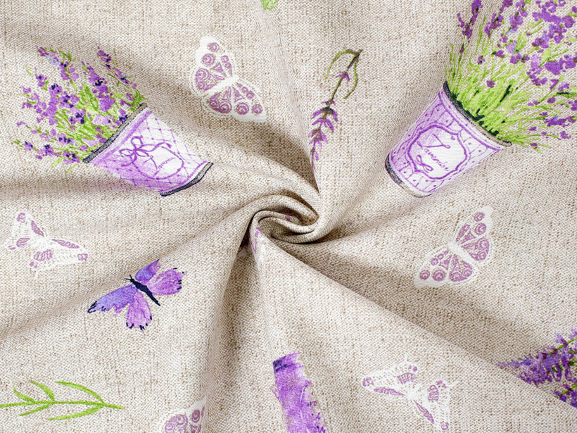 Tkanina dekoracyjna Loneta - kwitnąca lawenda na naturalnym