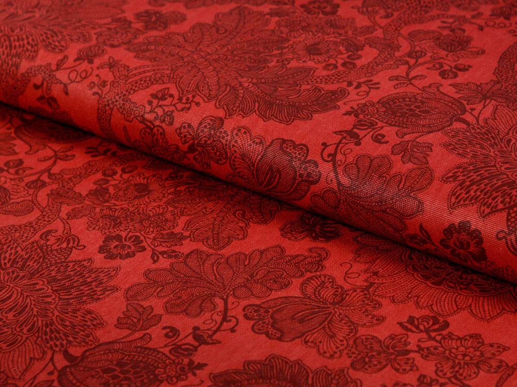 Tkanina bawełniana Mestral - ornamenty na czerwonym