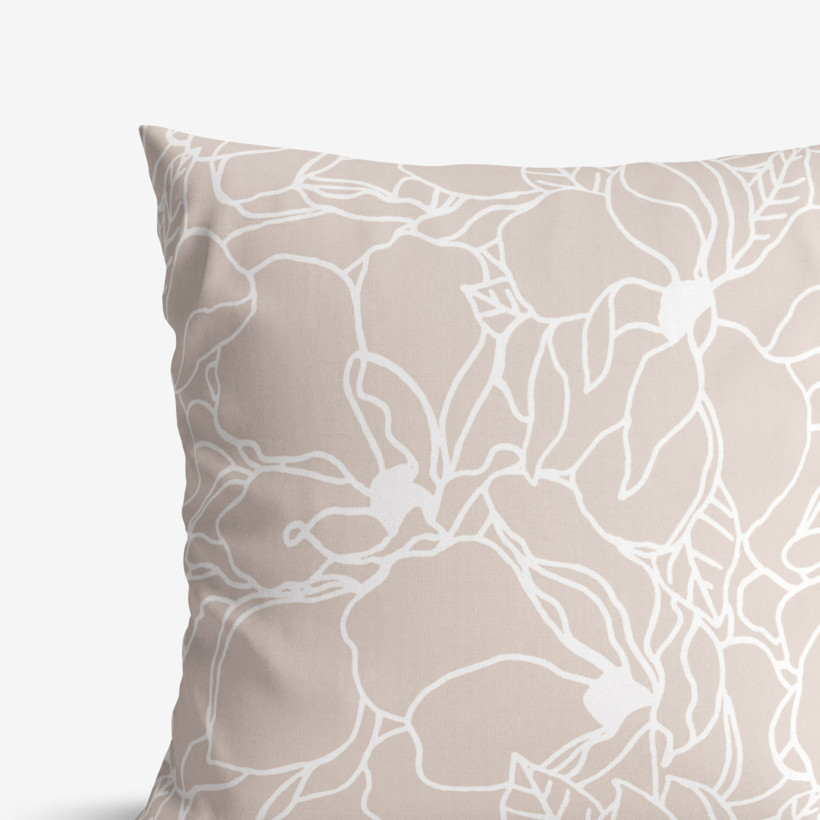 Poszewka na poduszkę bawełniana - białe kwiaty na jasnobeżowym