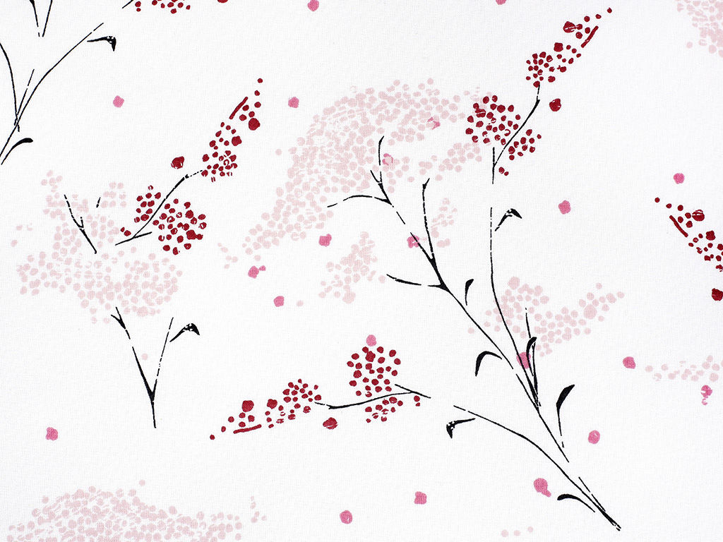 Płótno bawełniane - kwiaty japońskie na białym