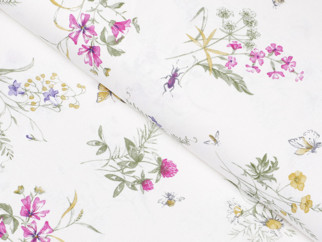 Płótno bawełniane Simona - kolorowe polne kwiaty na białym - szer. 145cm