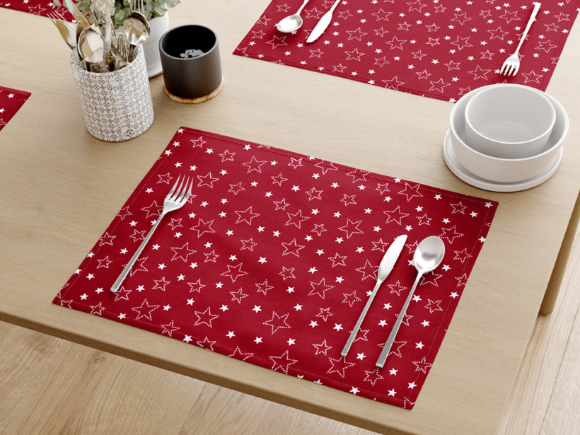Podkładka na stół z płótna bawełnianego - białe gwiazdki na czerwonym - 2szt.
