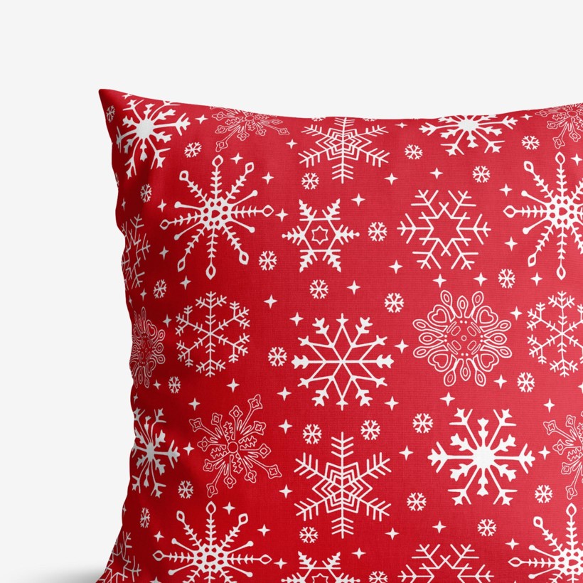 Poszewka na poduszkę bawełniana - płatki śniegu na czerwonym
