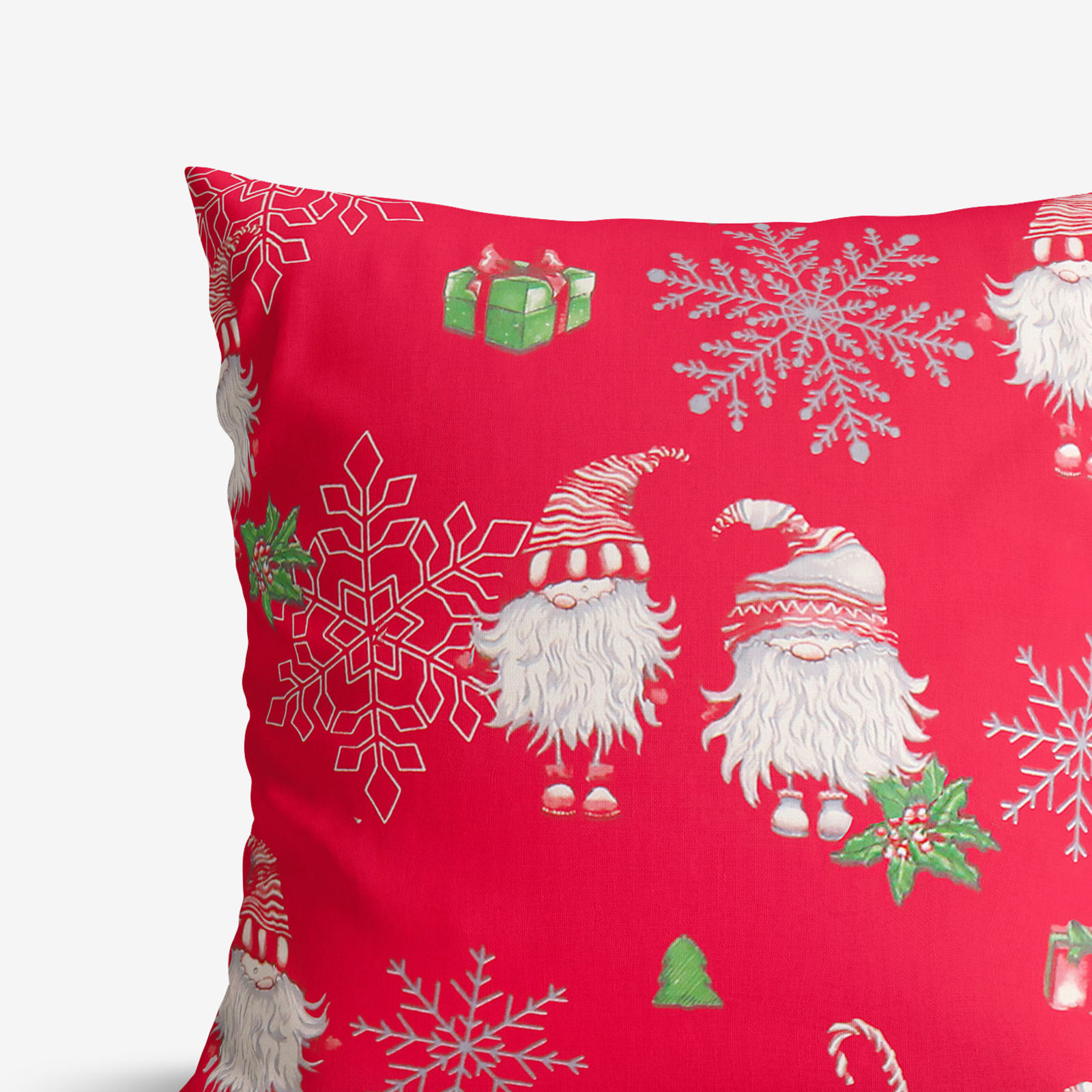 Poszewka na poduszkę bawełniana świąteczna - skrzaty na czerwonym