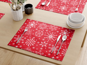 Podkładka na stół bawełniana świąteczna - płatki śniegu na czerwonym - 2szt.