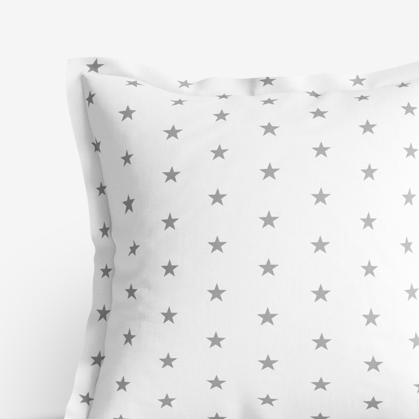 Poszewka na poduszkę z ozdobną kantą bawełniana - szare gwiazdki na białym