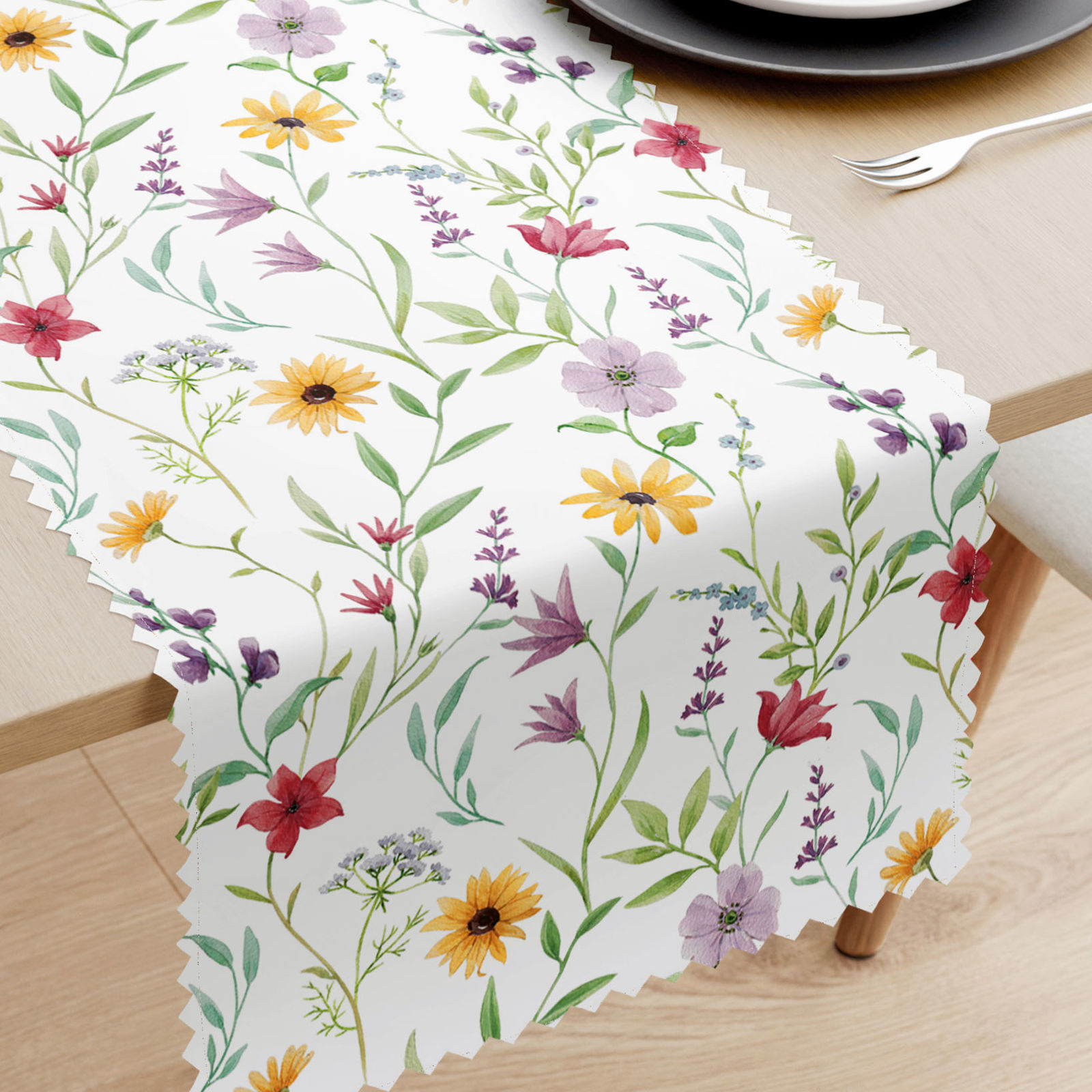 Bieżnik na stół plamoodporny - kolorowe kwiaty wiosenne