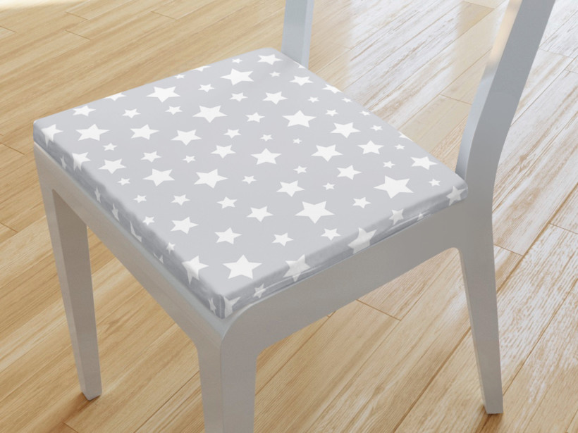 Kwadratowa poduszka na krzesło 38x38 cm Loneta - białe gwiazdy na szarym