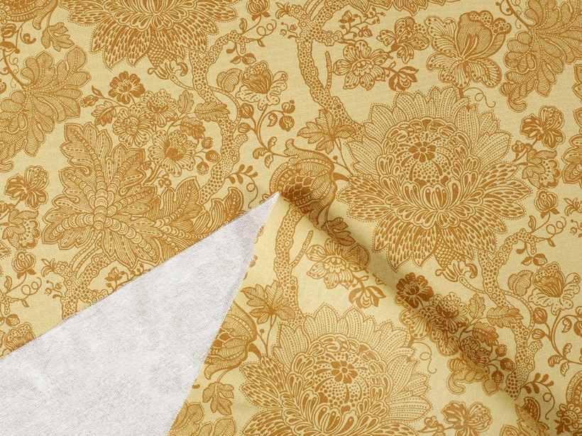 Tkanina bawełniana Mestral - żółto-brązowe kwiaty