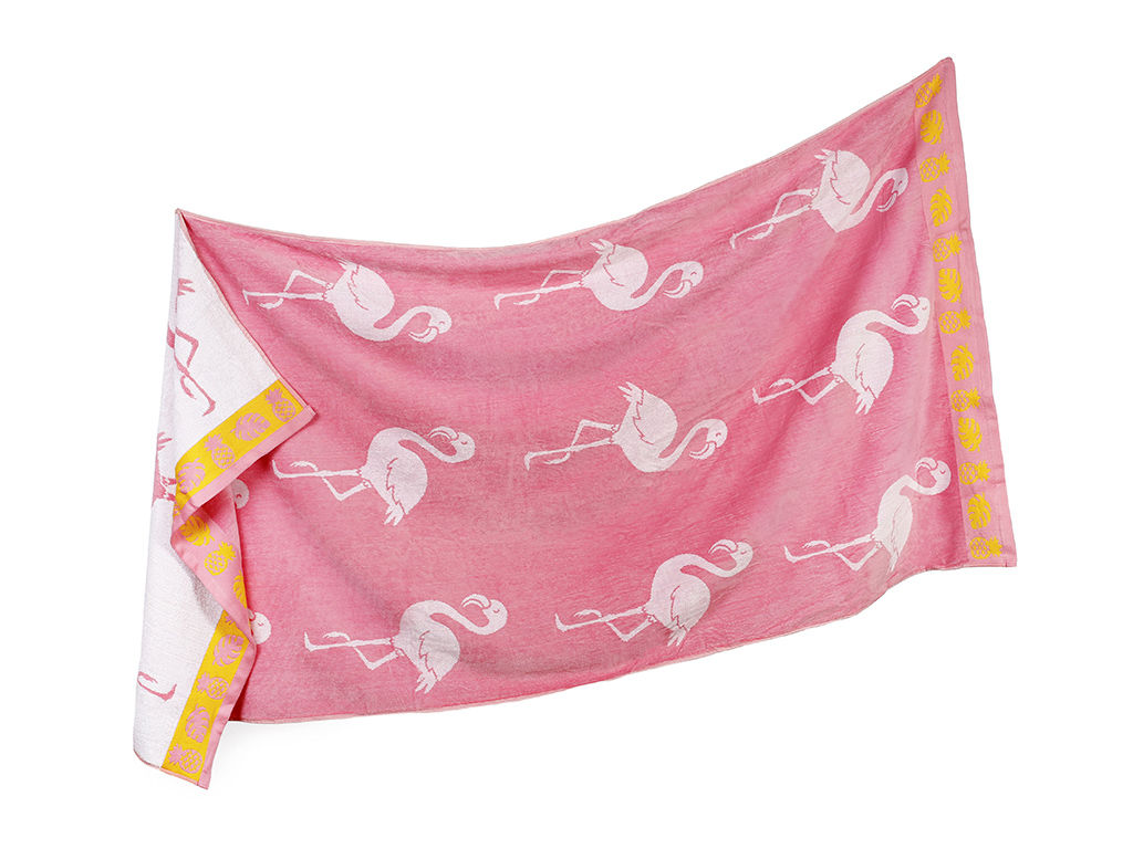 Duży ręcznik plażowy 90x180 cm - białe flamingi