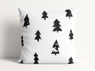 Poszewka na poduszkę bawełniana świąteczna - czarne drzewa na białym