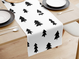 Bieżnik na stół bawełniany świąteczny - czarne drzewa na białym
