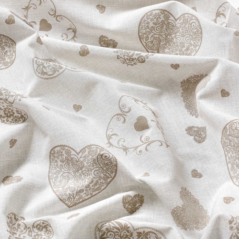 Tkanina dekoracyjna Loneta - wiklinowe serca na naturalnym