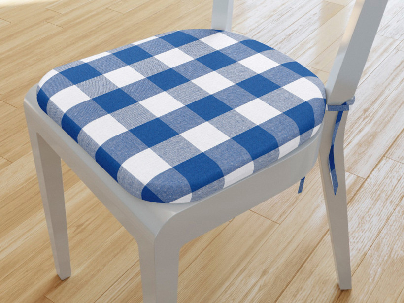 Zaokrąglona poduszka na krzesło 39x37 cm Kanafas - duża niebiesko-biała kratka