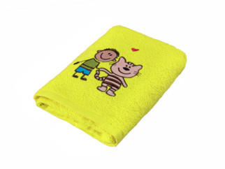 Ręcznik dziecięcy LILI 30x50 cm żółty - wzór chłopiec z kotem