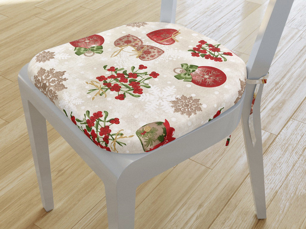 Zaokrąglona poduszka na krzesło 39x37 cm Verona świąteczna - dekoracje świąteczne na naturalnym