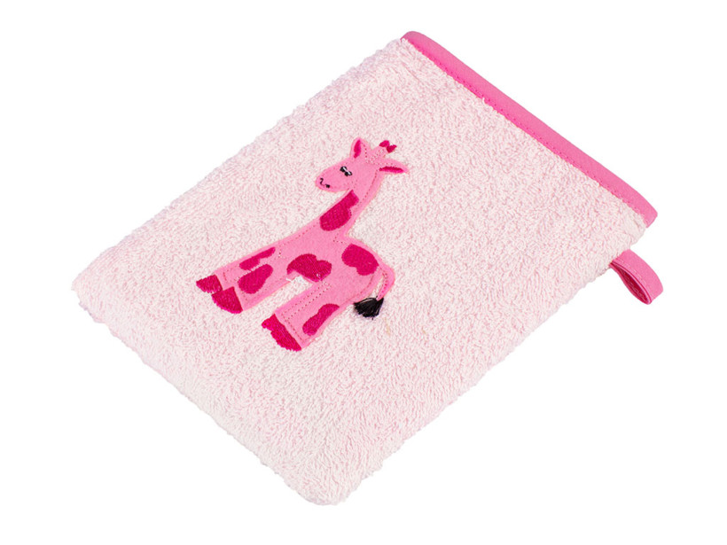 Myjka do kąpieli dla dzieci frotte - żyrafa na różowym
