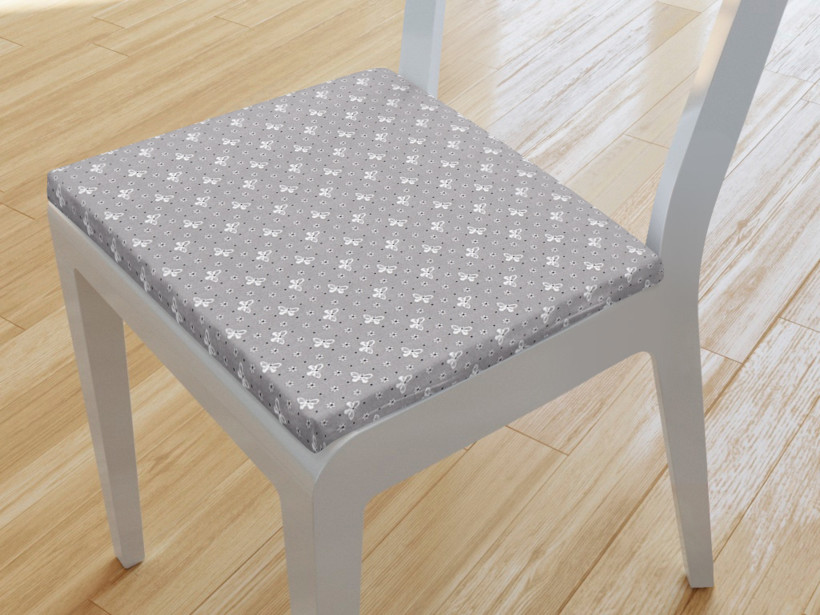 Kwadratowa poduszka na krzesło 38x38 cm - motyle na szarym