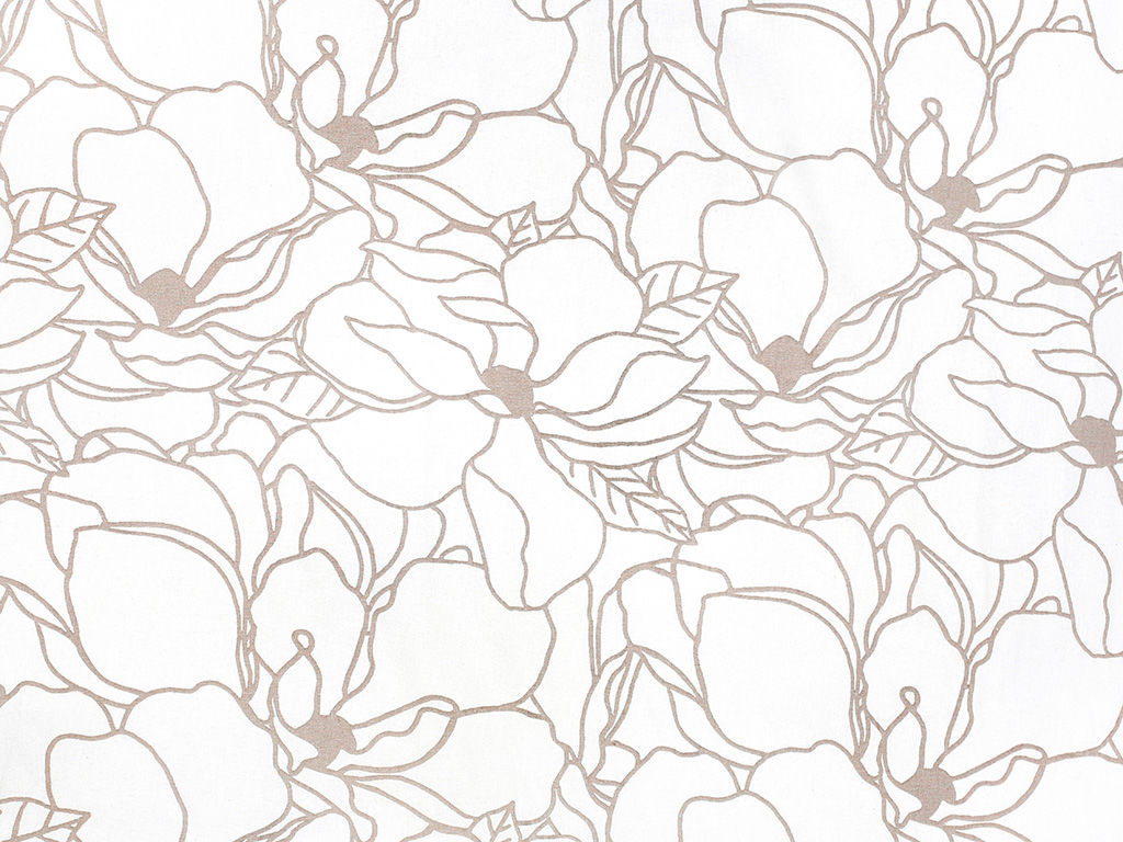 Płótno bawełniane - jasnobeżowe kwiaty na białym