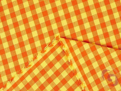 Zasłona bawełniana Kanafas na wymiar - mała pomarańczowo-żółta kratka