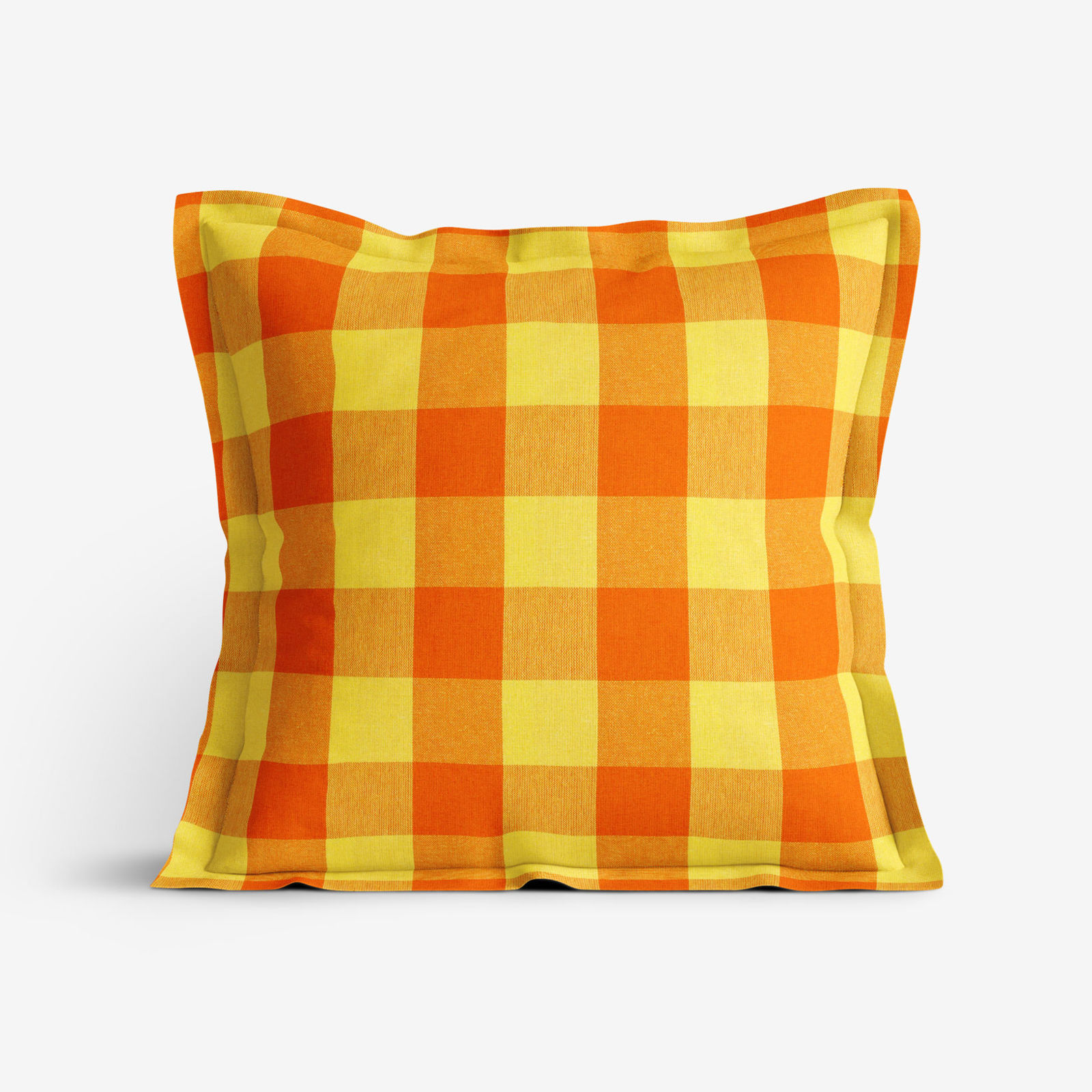 Poszewka na poduszkę z ozdobną kantą bawełniana Kanafas - duża pomarańczowo-żółta kratka