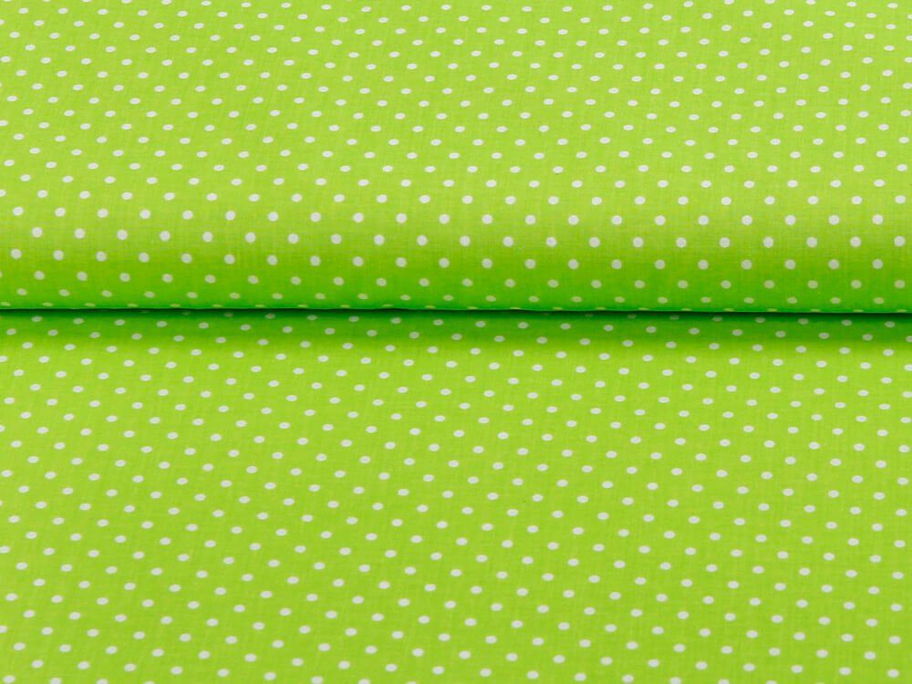 Płótno bawełniane - białe kropki na zielonym
