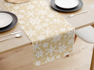 Bieżnik na stół bawełniany świąteczny - płatki śniegu na złotym