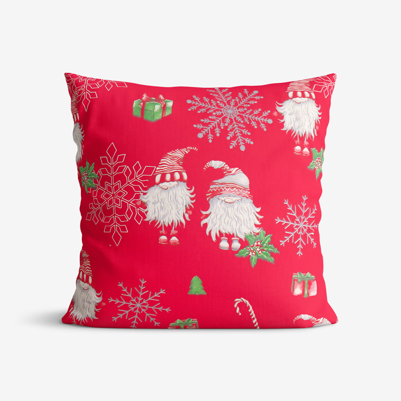 Poszewka na poduszkę bawełniana świąteczna - skrzaty na czerwonym