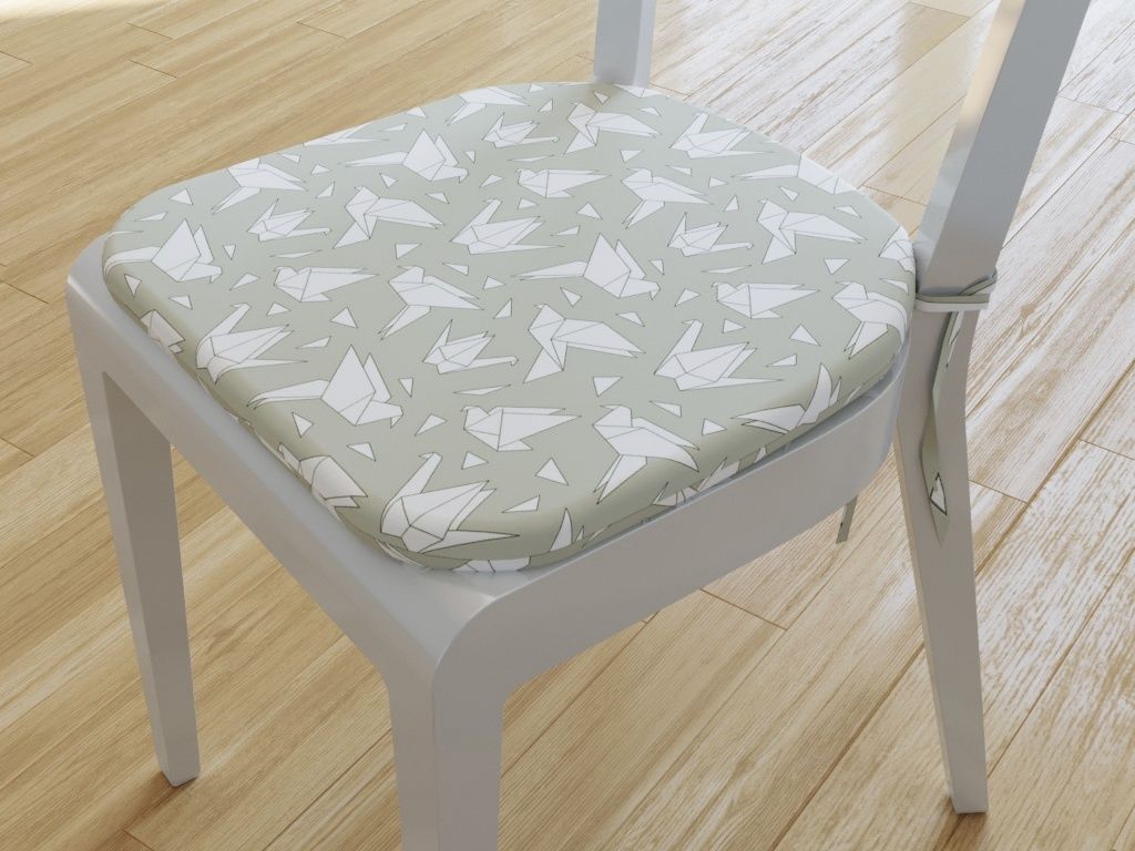 Zaokrąglona poduszka na krzesło 39x37 cm Loneta - origami na szarym