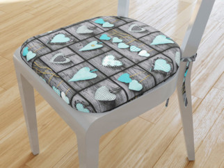 Zaokrąglona poduszka na krzesło 39x37 cm - turkusowe serce na ciemnoszarym