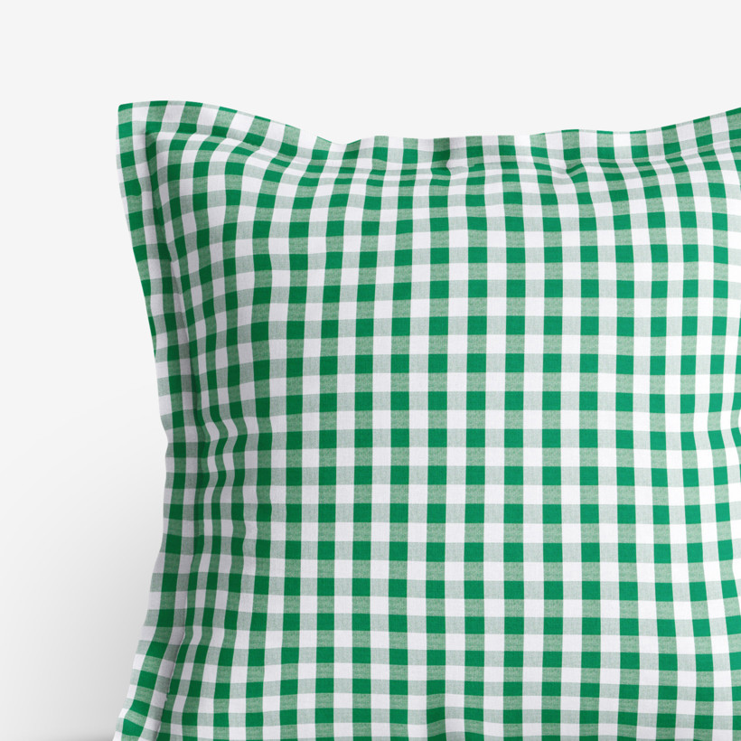 Poszewka na poduszkę z ozdobną kantą bawełniana - zielono-biała kratka