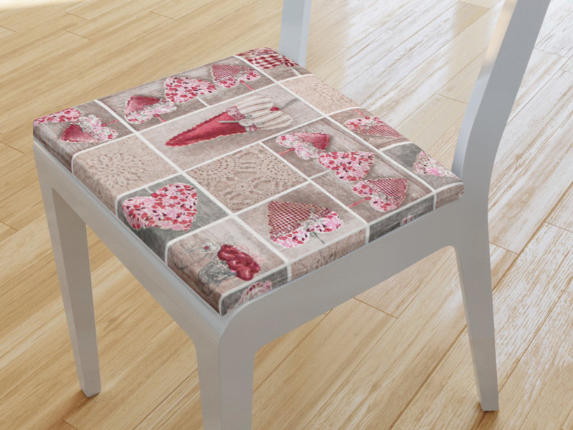 Kwadratowa poduszka na krzesło 38x38 cm Loneta - czerwone serca